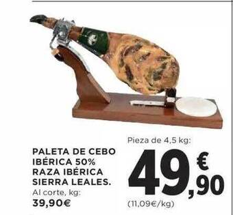 Hipercor Paleta de cebo ibérica 50% raza iberica sierra leales oferta