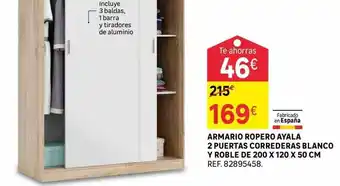 Leroy Merlin Armario ropero ayala 2 puertas correderas blanco y roble oferta