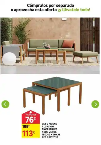 Leroy Merlin Set 2 mesas aluminio encajables kobe verde oferta