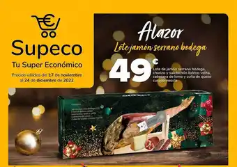 Supeco Lote de jamón seerreno bodega, chorizo y salchichón ibérico velita, cabecera de lomo y cuña de queso curado mezcla oferta