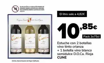 Supeco Estuche con 2 botellas vino tinto crianza + 1 botella vino blanco semidulce d.o.ca. rioja cune oferta