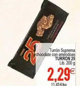 Plenus Supermercados Turrón suprema chocolate con améndoas turron 25 lib. oferta