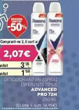 SPAR Desodorant en esprai diferents tipus advanced pro 72h oferta
