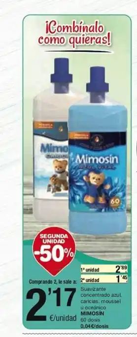 SPAR Fragadis Segona unitat -50% suavizante concentrado azul caricias moussel u oceánico mimosin oferta