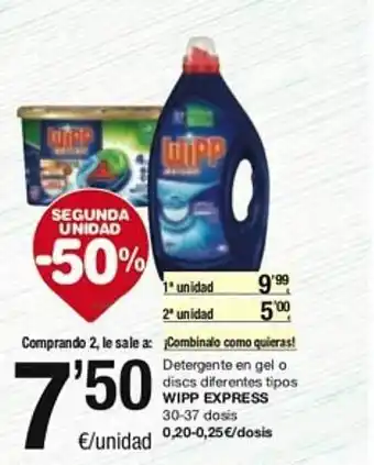 SPAR Fragadis Segona unitat -50% detergente en gel o discs diferents tipos wipp express oferta