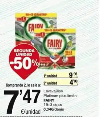 SPAR Fragadis Segona unitat -50% lavavajillas platinum plus limón fairy oferta