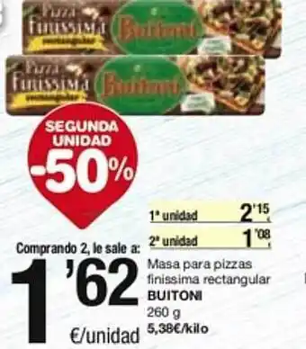 SPAR Fragadis Segona unitat -50% masa para pizzas finissima rectangular buitoni oferta