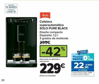 Carrefour Cafetera superautomática solo pure black melitta oferta