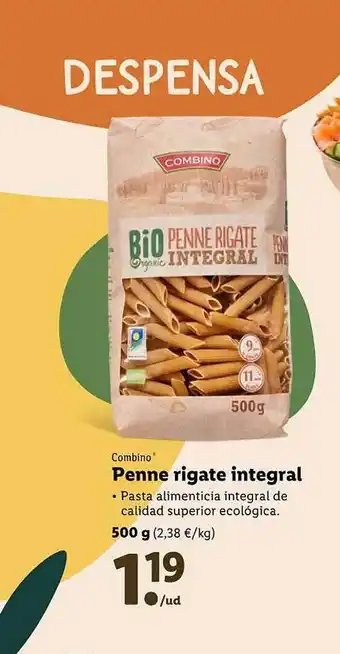 Lidl Combino penne rigate integral bio oferta