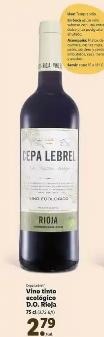 Lidl Cepa lebrel vino tinto ecológico d.o. rioja oferta