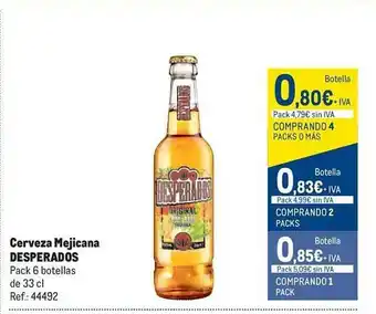 Makro Cerveza mejicana desperados pack 6 botellas oferta