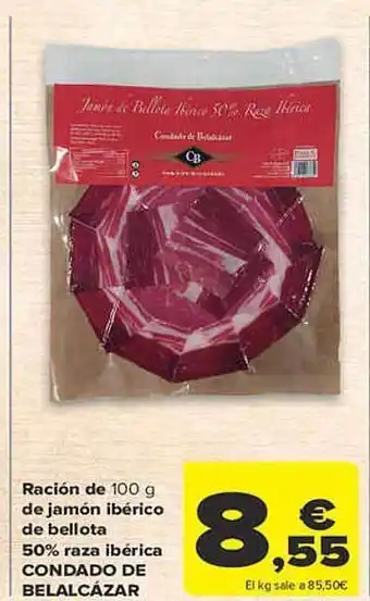 Carrefour Ración de jamón ibérico de bellota 50% raza ibérica condado de belalcázar oferta