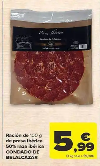 Carrefour Ración de presa ibérica 50% raza ibérica condado de belalcázar oferta