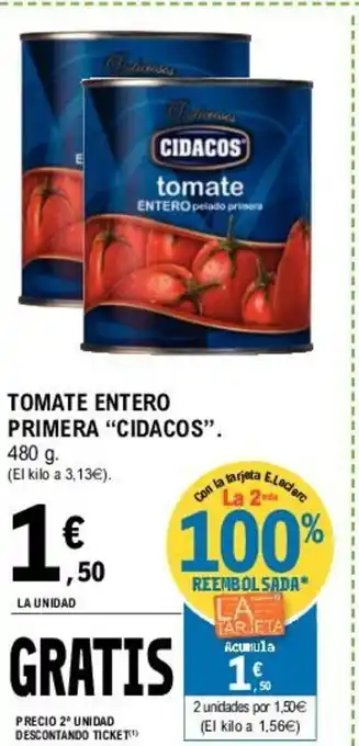 E.Leclerc Cidacos Tomate Entero Primera 480g oferta
