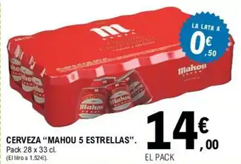 E.Leclerc "Mahou 5 Estrellas" Cerveza 28x33cl oferta