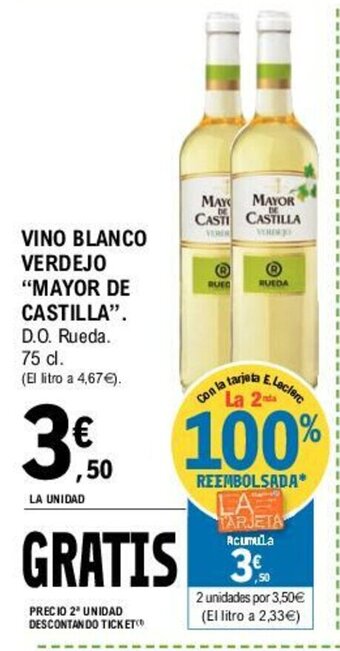 E.Leclerc "Mayor De Castilla" Vino Blanco Verdejo 75cl oferta