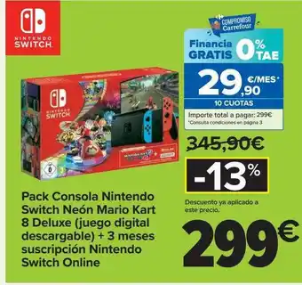 Carrefour Pack consola nintendo switch neón mario kart 8 deluxe oferta