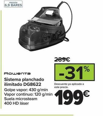 Carrefour Rowenta sistema planchado ilimitado dg8622 oferta