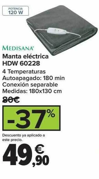 Carrefour Medisana manta eléctrica hdw 60228 oferta
