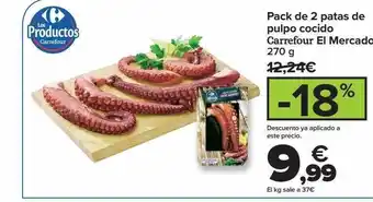 Carrefour Pack de 2 patas de pulpo cocido carrefour el mercado oferta