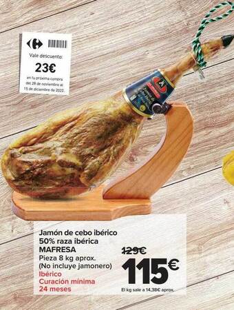 Carrefour Jamón de cebo ibérico 50% raza ibérica mafresa oferta