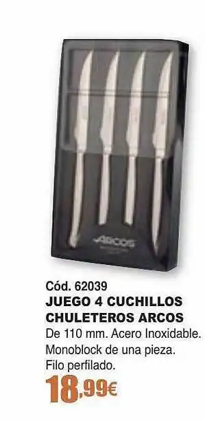 Ferrcash Juego 4 cuchillos chuleteros arcos oferta