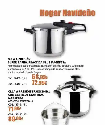 Ferrcash Olla presión súper rápida práctica plus magefesa olla a presión tradicional con cestillo star inox magefesa oferta