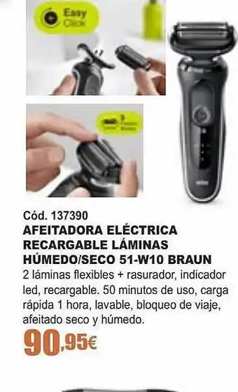 Afeitadora eléctrica recargable láminas húmedo seco 51-w10 braun