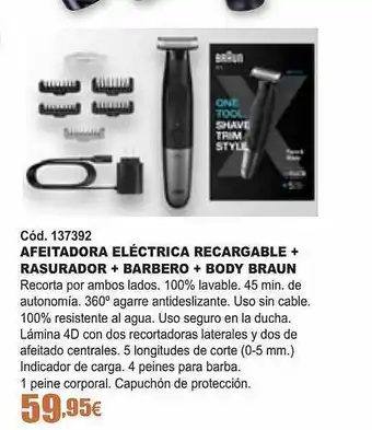 Ferrcash Afeitadora eléctrica recargable + rasurador + barbero + body braun oferta