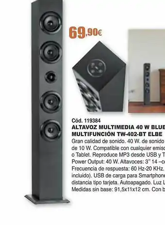 Ferrcash Altavoz multimedia 40w blue multifunción tw-402-bt elbe oferta