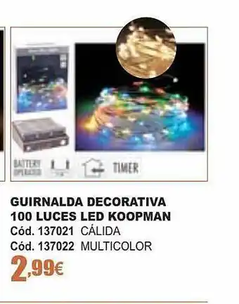 Ferrcash Guirnalda decorativa 100 luces led koopman oferta