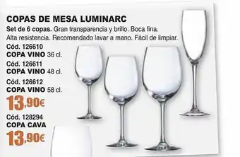 Ferrcash Copas de mesa luminarc oferta