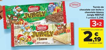 Carrefour Turrón de chocolate con leche o chocolate blanco jungly nestlé oferta