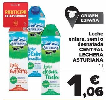 Carrefour Leche entera, semi o desnatada central lechera asturiana oferta