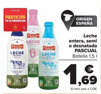 Carrefour Leche entera, semi o desnatada pascual oferta