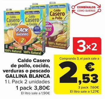 Carrefour Caldo casero de pollo, cocido, verduras o pescado gallina blanca oferta