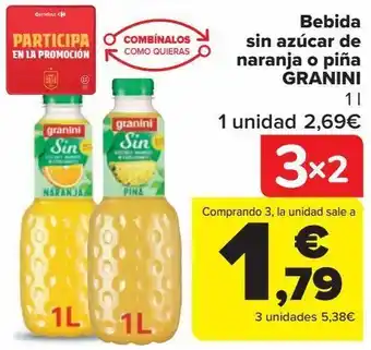 Carrefour Bebida sin azúcar de naranja o piña granini oferta