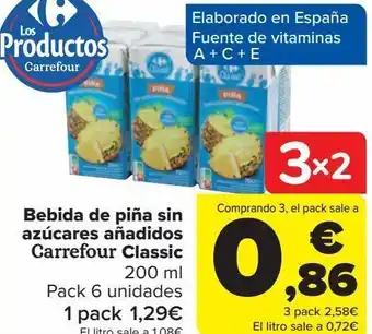 Carrefour Bebida de piña sin azúcares añadidos carrefour classic oferta