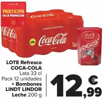 Carrefour Lote refresco coca-cola + bombones lindt lindor leche oferta