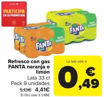 Carrefour Refresco con gas fanta naranja o limón oferta