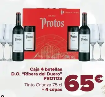 Carrefour Caja 4 botellas d.o. ''ribera del duero'' protos tinto crianza + 4 copas oferta