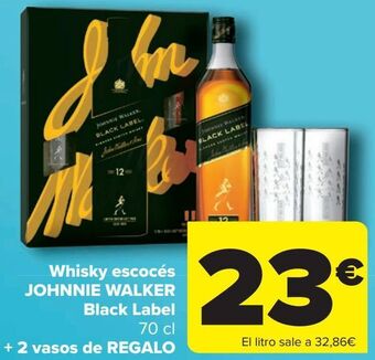 Carrefour Whisky escocés johnnie walker black label + 2 vasos de regalo oferta