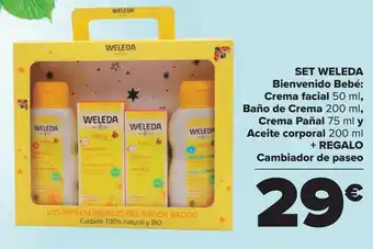 Carrefour Set weleda bienvenido bebé: crema facial, baño de crema, crema pañal y aceite corporal + regalo cambiado de paseo oferta