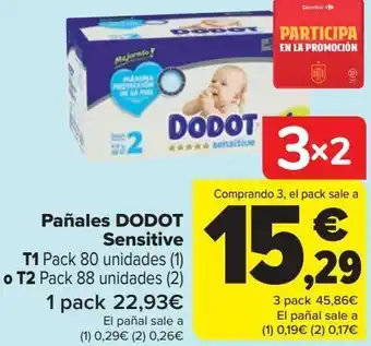 Carrefour Pañales dodot sensitive t1 o t2 oferta