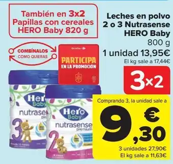 Carrefour Leches en polvo 2 o 3 nutrasense hero baby oferta