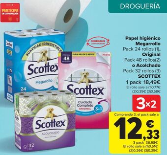 Carrefour Papel higiénico megarrollo, original o acolchado scottex oferta