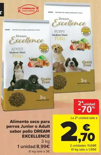 Carrefour Alimento seco para perros junior o adult sabor pollo dream excellence oferta