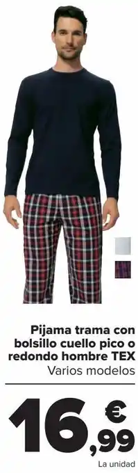 Carrefour Pijama trama con bolsillo cuello pico o redondo hombre tex oferta