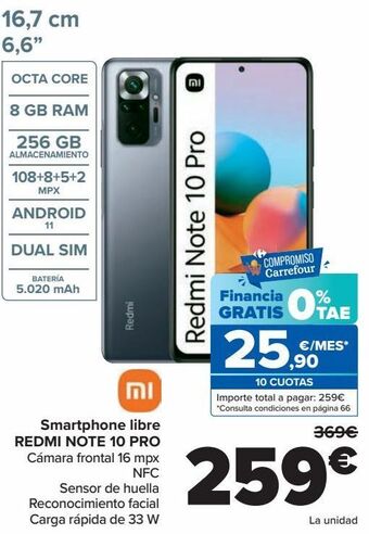 Carrefour Smartphone libre redmi note 10 pro oferta