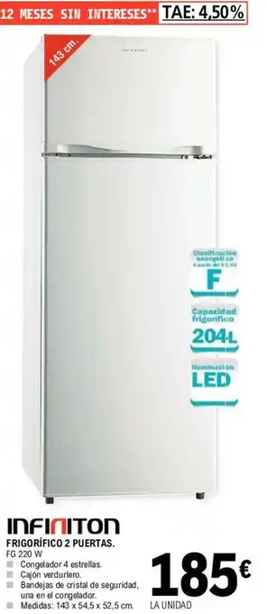 E.Leclerc Infiniton Frigorífico 2 Puretas FG 220W oferta